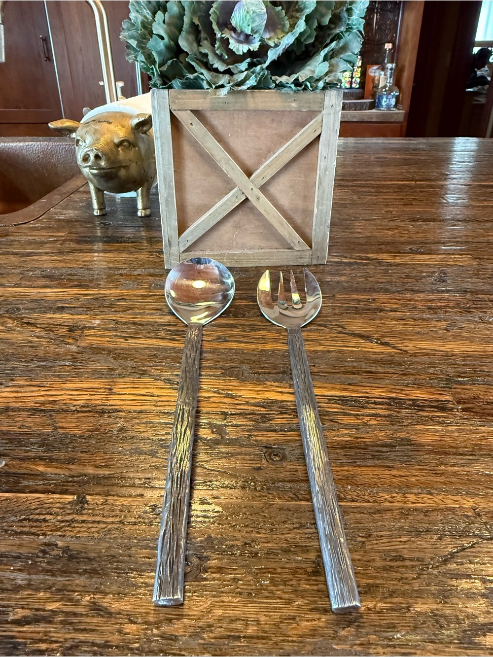 Pottery Barn Rustic Silver Salad Serving Set - Home Dining